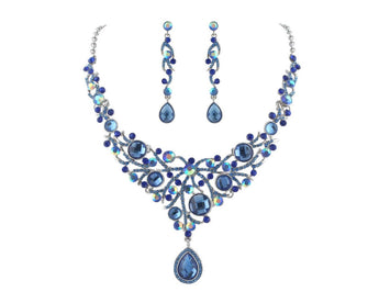 Blue Teardrop Austrian Crystal Pendant Necklace