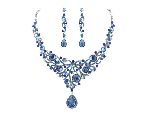 Blue Teardrop Austrian Crystal Pendant Necklace